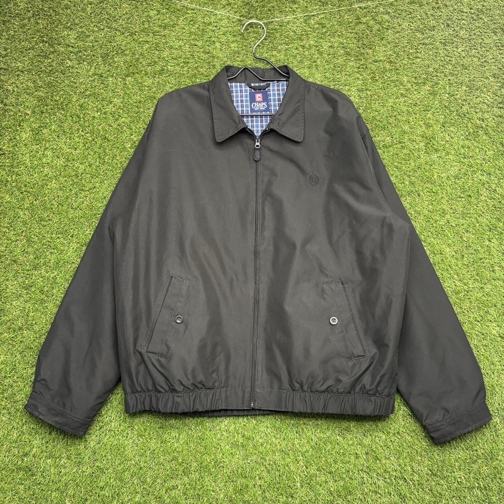 CHAPS Harrington Jacket Mens 2XL Coat Black Plaid Lining Preppy Full Zip Up